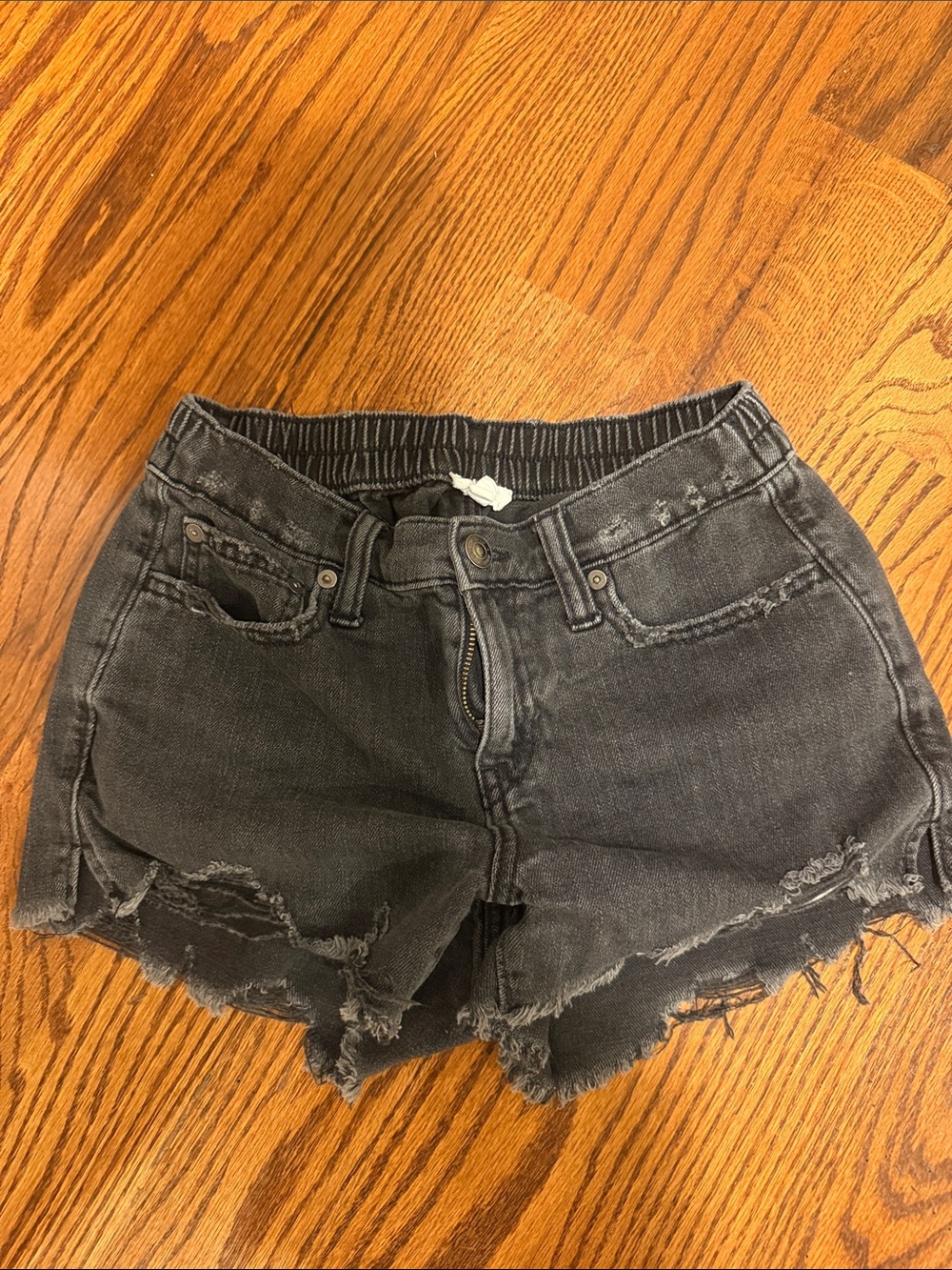 aerie Black Distressed High-Rise Denim Shorts